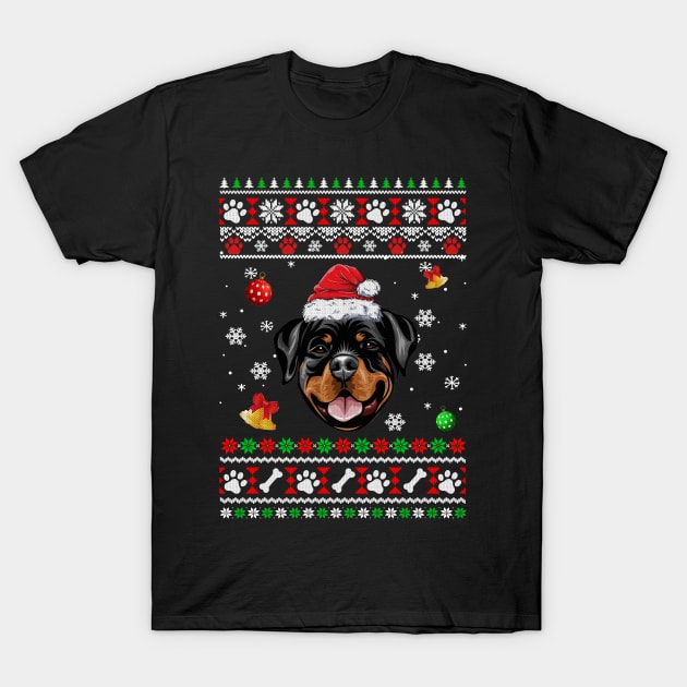 Merry Christmas Ugly Xmas Rottweiler Santa Hat Funny T-Shirt by Bruce D Hubbard